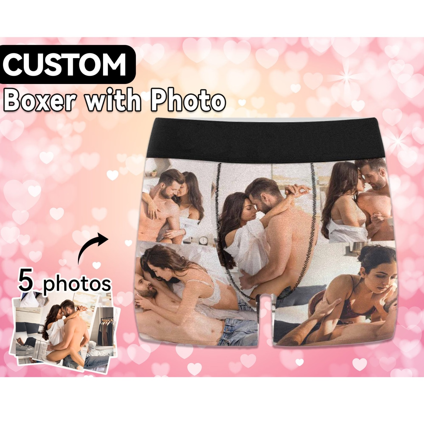 Custom Photos Boxers Personalized Boxer with Love Picture Funny Custom Underwear Anniversary Valentine Christmas Gift for Boyfriend/Husband