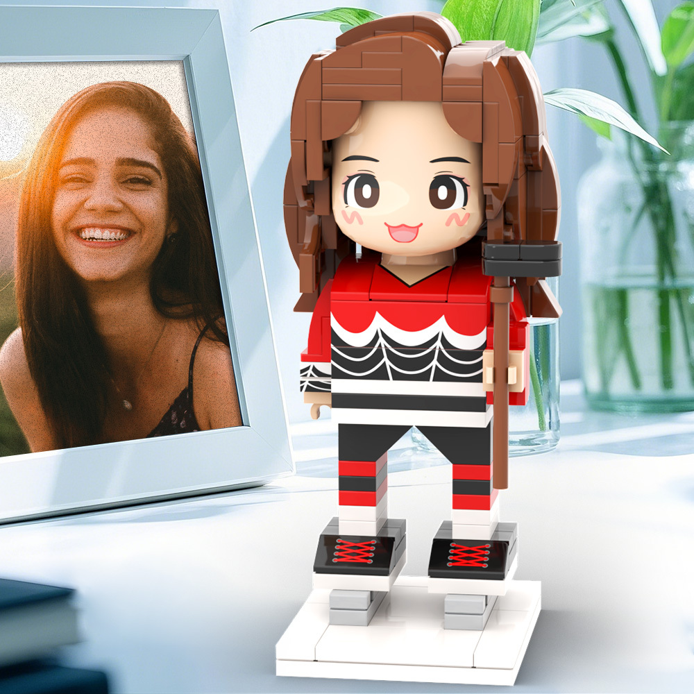 Customized Head Brick Figure Gifts for Fans and Players Hockey Player In Red Clothes With Player Name Occupational Gift - auphotoblanket