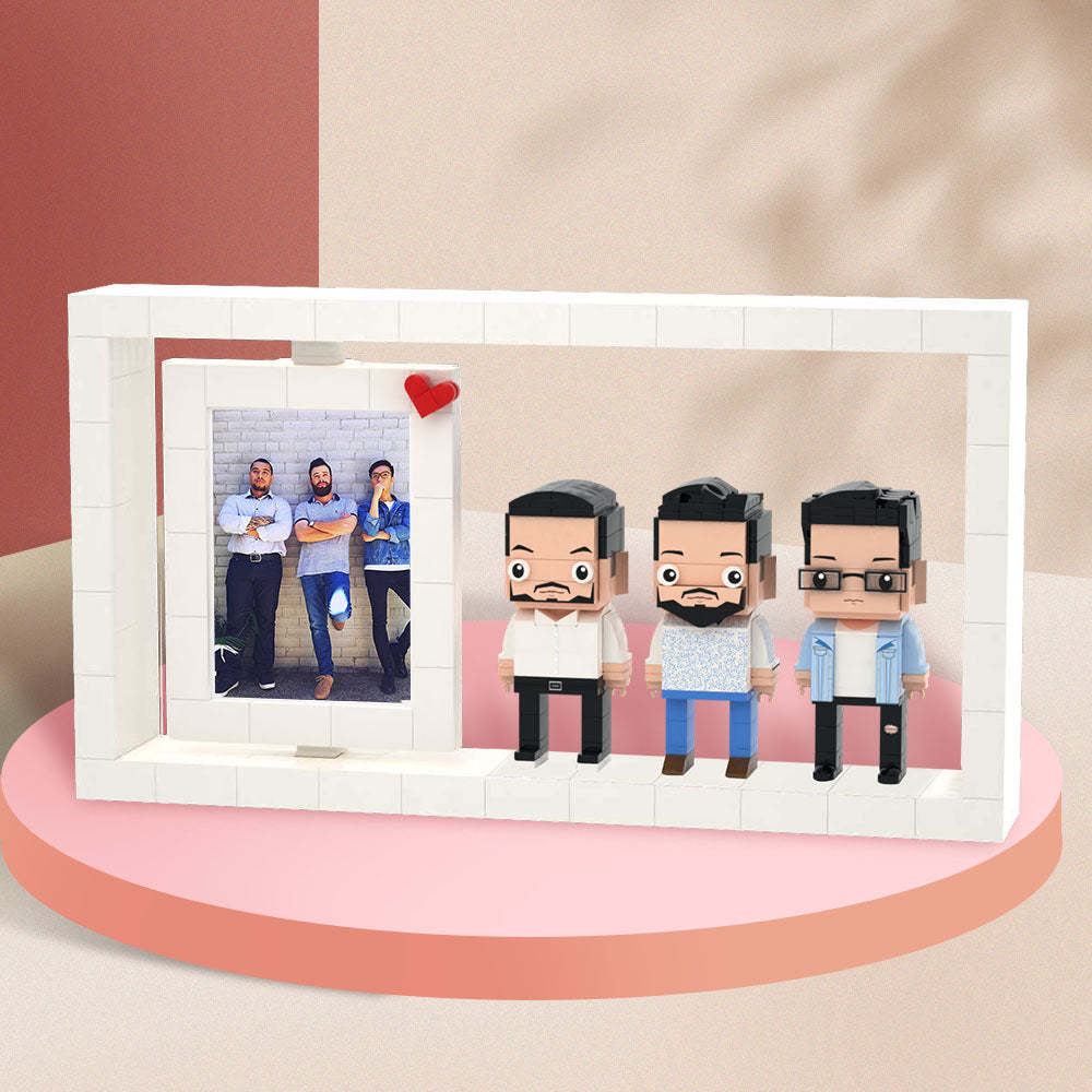 Gifts for Buddies Full Body Customizable 3 People Custom Brick Figures Photo Frame Small Particle Block - auphotoblanket