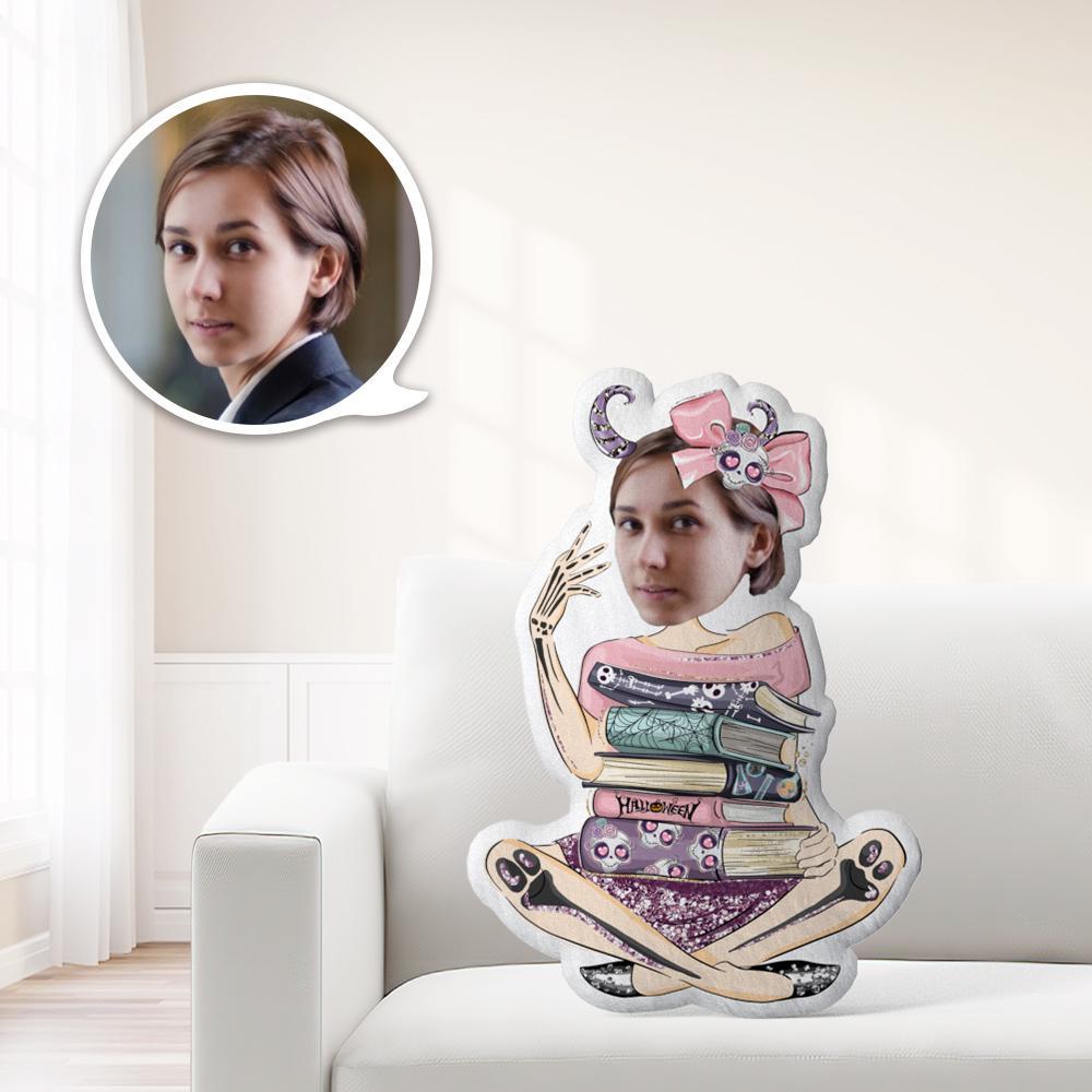 Photo Pillow Face Pillow Personalized Pillow Custom Pillow Minime Pillow Doll Girl Holding Book Halloween - auphotoblanket