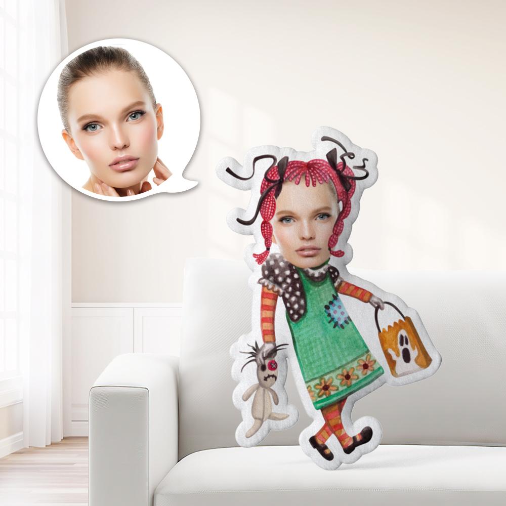 Photo Pillow Face Pillow Personalized Pillow Custom Pillow Minime Pillow Doll Green Skirt Girl Halloween
