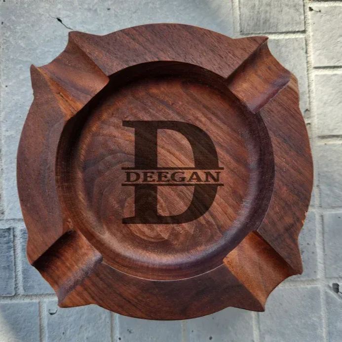 Personalized with Name or Initial Retro-Style Wooden Ashtray Man Cave or Bar Lounge Essential - auphotoblanket