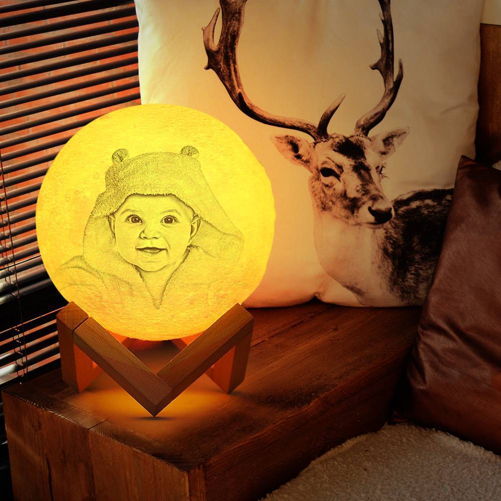 Moon Light Lamp 3D Printing Photo&Engraved Words Touch 3 Colors - auphotoblanket