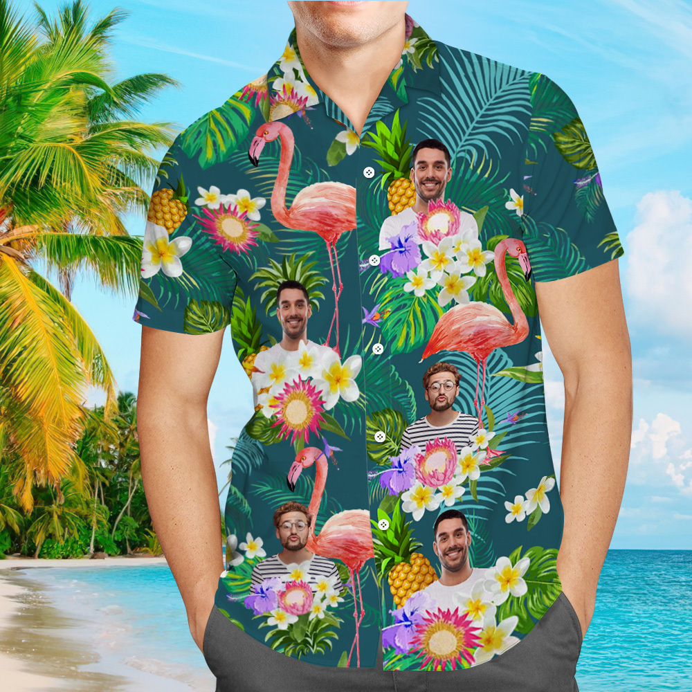 Custom Photo Funny Human Aloha Hawaii Shirt Sunflower Flamingo Shirt - auphotoblanket