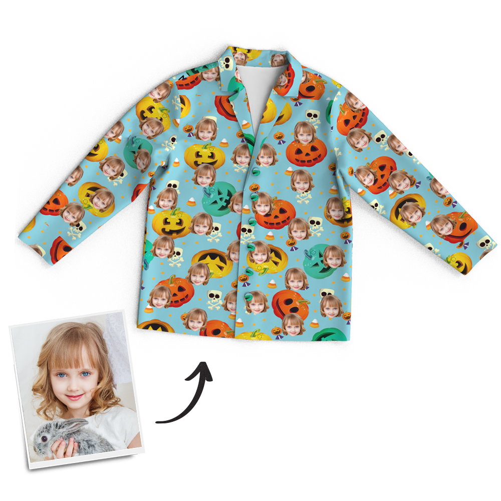 Custom Face Pumpkin Skeleton Pajamas Halloween For Children - auphotoblanket