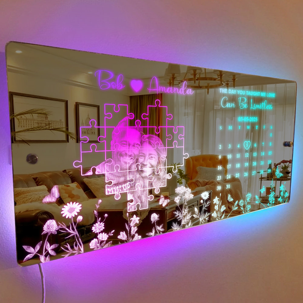 Custom Photo Mirror Light Customized Date Memorial Gifts - auphotoblanket
