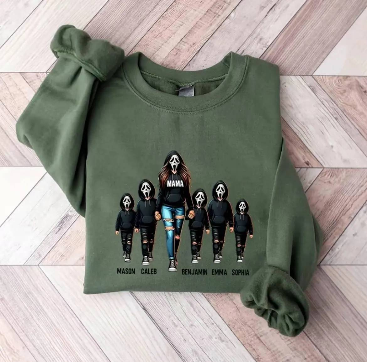 Halloween Horror Mama Custom Kids Name Sweatshirt, Custom Spooky Mama Hoodie, Family Spooky Season Sweaters, Killer Halloween Hooded - auphotoblanket