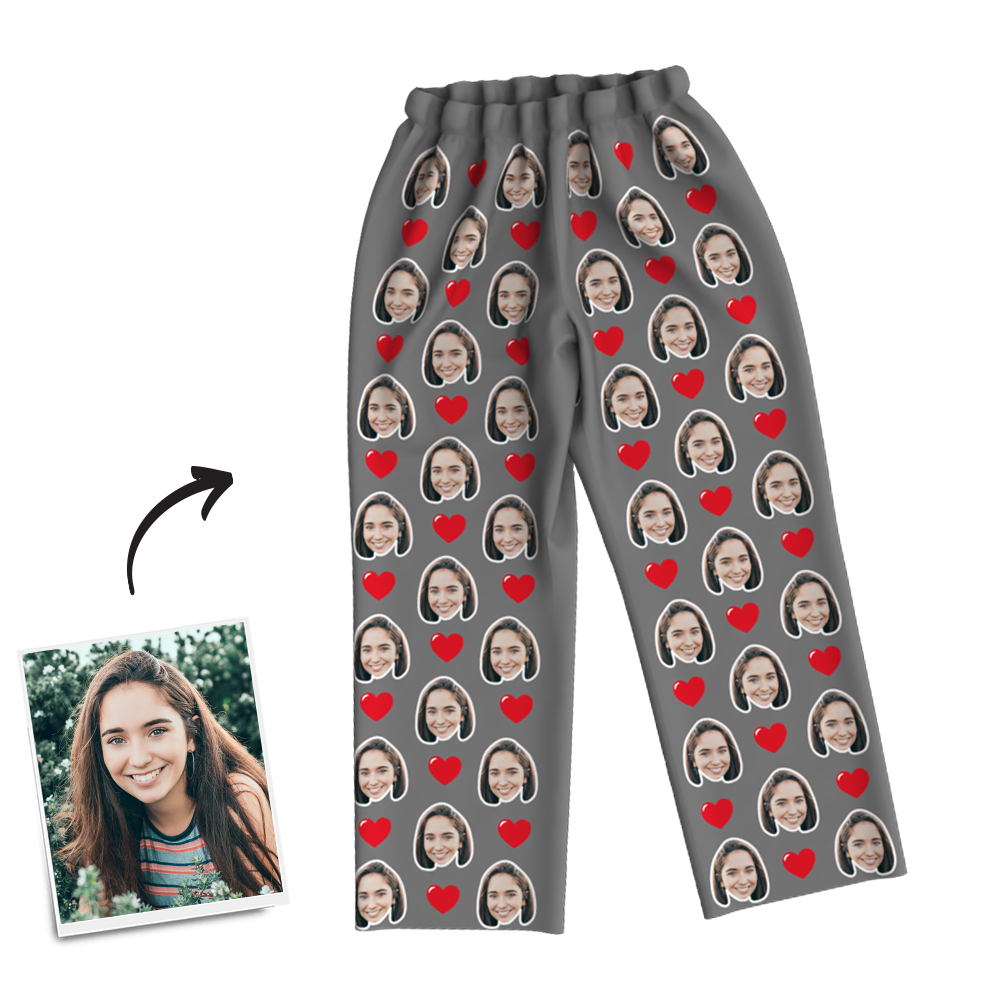 Custom Photo Long Sleeve Pajamas, Sleepwear, Nightwear - Heart - auphotoblanket