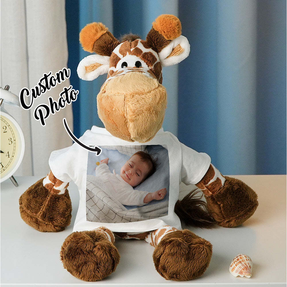 Personalized Animal Plush Stuffed Toy Birth Announcement Custom Photo Text Gift for Baby Shower - auphotoblanket