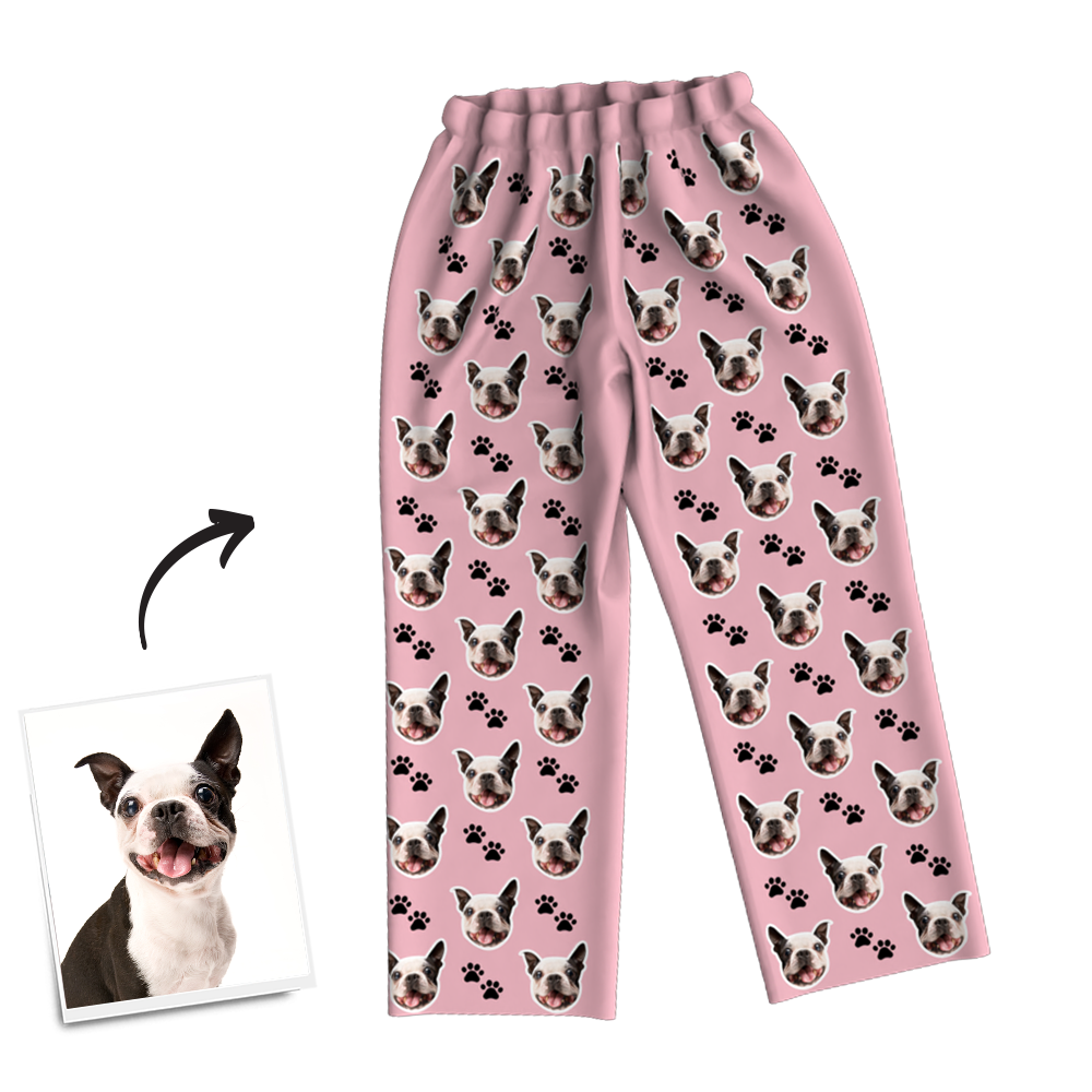 Custom Dog Photo Long Sleeve Pajamas, Sleepwear, Nightwear - auphotoblanket