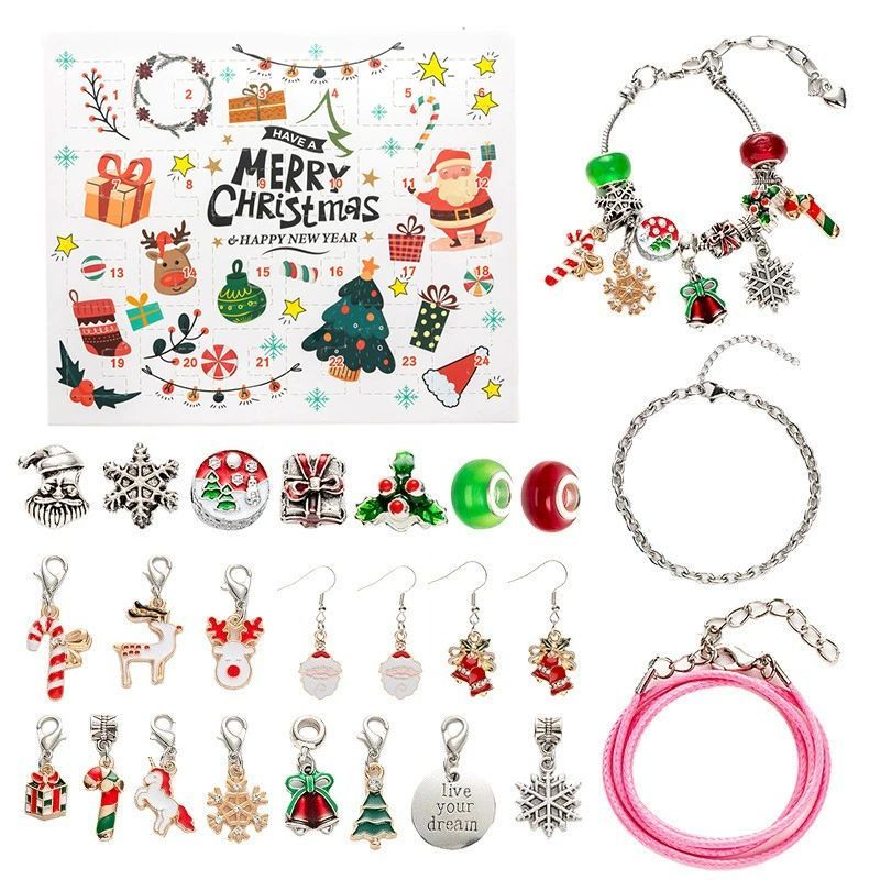 Christmas Princess Advent Calendar Bracelet 24 Days of Christmas Countdown Calendar Jewellery Blind Box, DIY Jewelry Making Kit with Charm Beads, DIY Christmas Bracelet Gifts for Girls - auphotoblanket