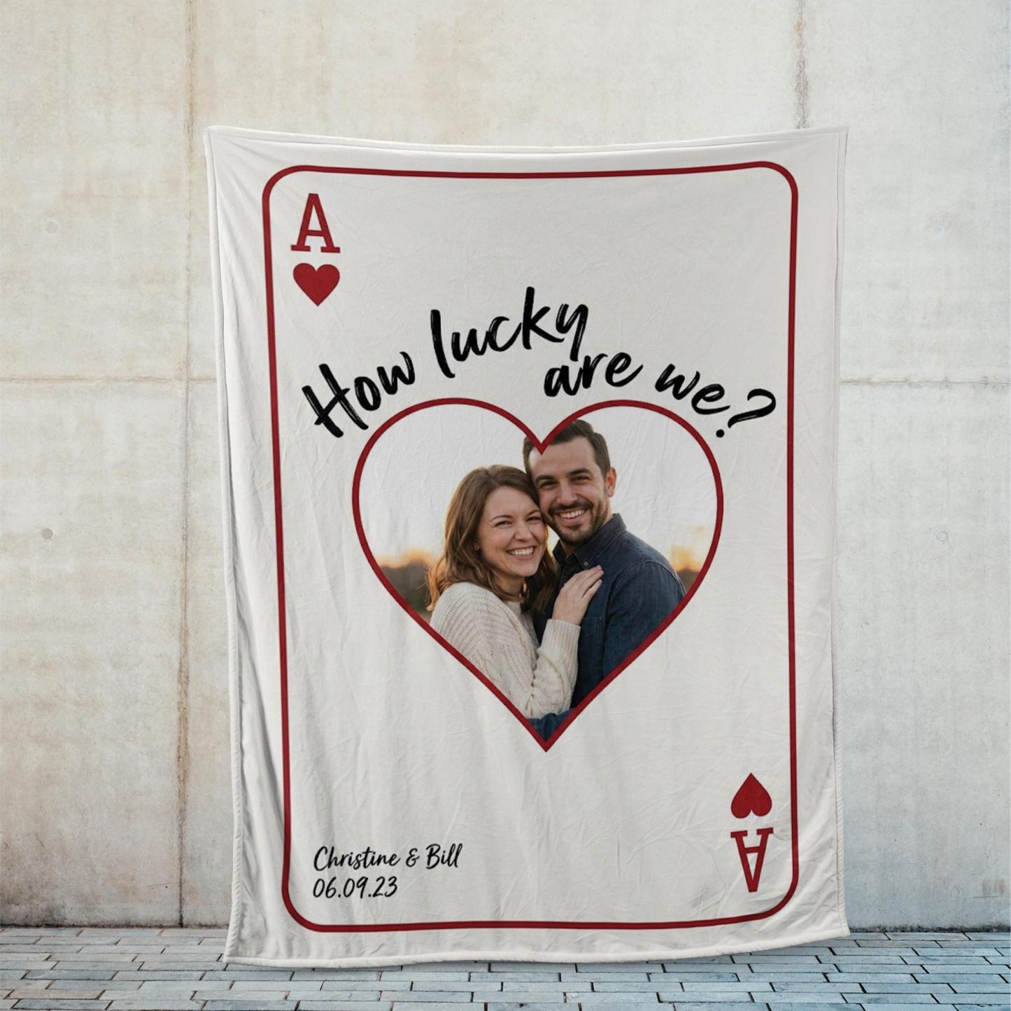 Personalized Playing Cards Fleece Blanket: Custom Photo Red Rose Valentine's Day Anniversary Gift - auphotoblanket