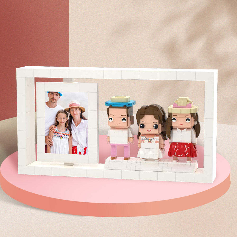 Gifts for Family Full Body Customizable 3 People Custom Brick Figures Photo Frame Small Particle Block - auphotoblanket