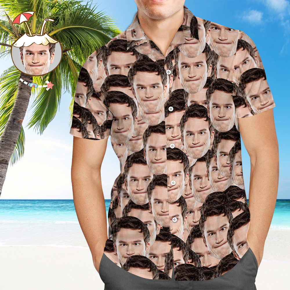 Custom Hawaiian Shirts Face on Hawaiian Shirt Muti-face Design Aloha Beach Shirt For Him - auphotoblanket