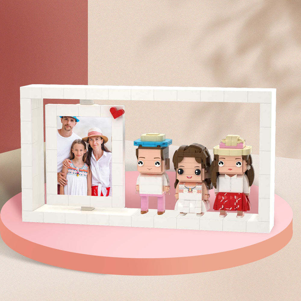 Gifts for Family Full Body Customizable 3 People Custom Brick Figures Photo Frame Small Particle Block - auphotoblanket