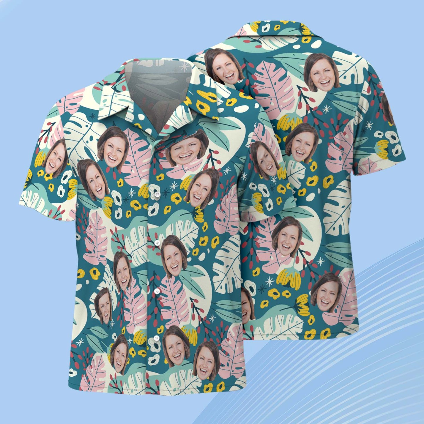 Custom Face Pink Flower Hawaiian Shirt Personalized Pink Flamingo Pattern Hawaiian Shirt Gift For Him - auphotoblanket