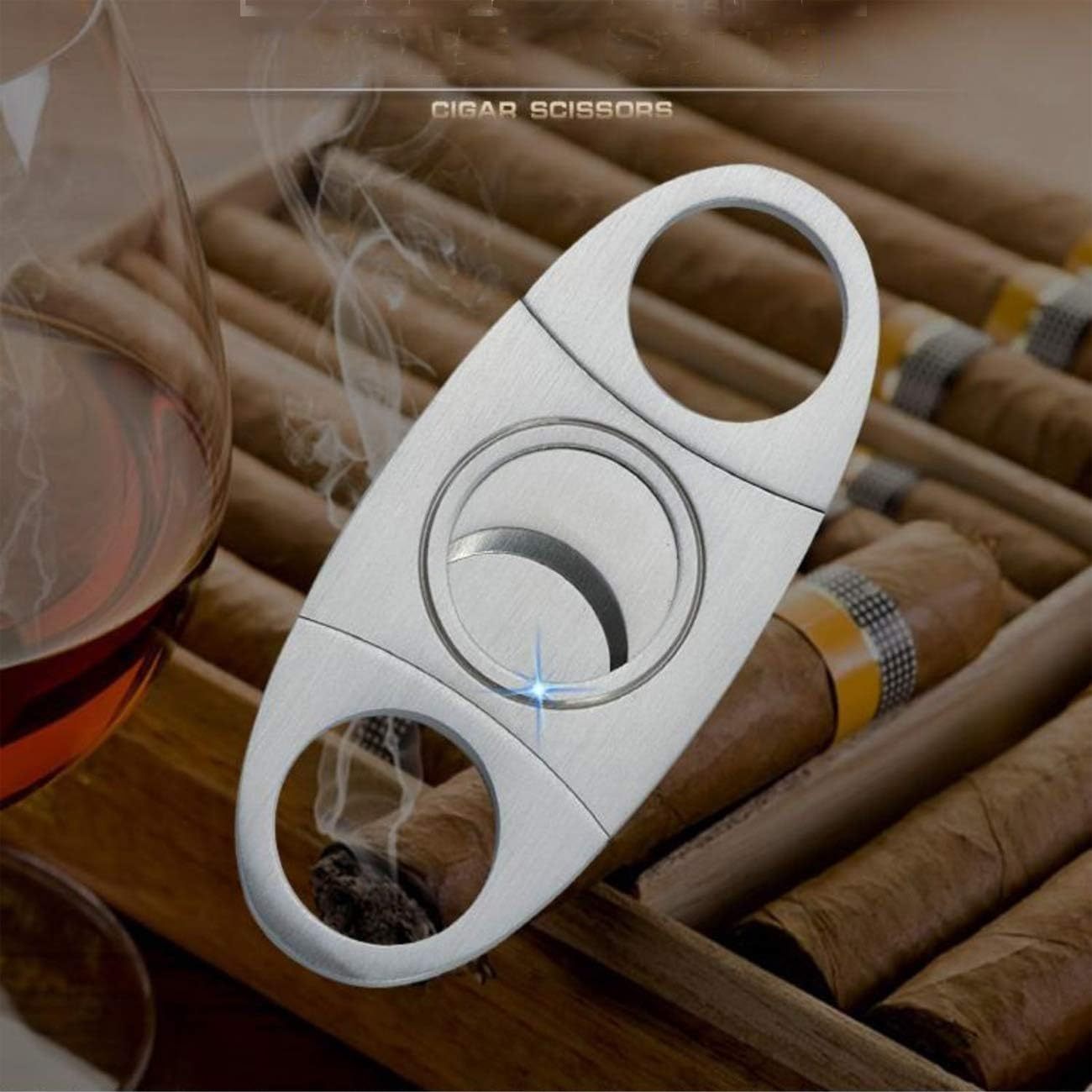 Cigar Cutter Stainless Steel Double Finger Double Blade Oval - auphotoblanket