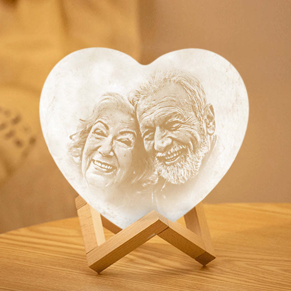 Gifts for Couple Custom Photo Heart Lamp Personalized Anniversary Gift Night Light 3D Printed for Wife - auphotoblanket