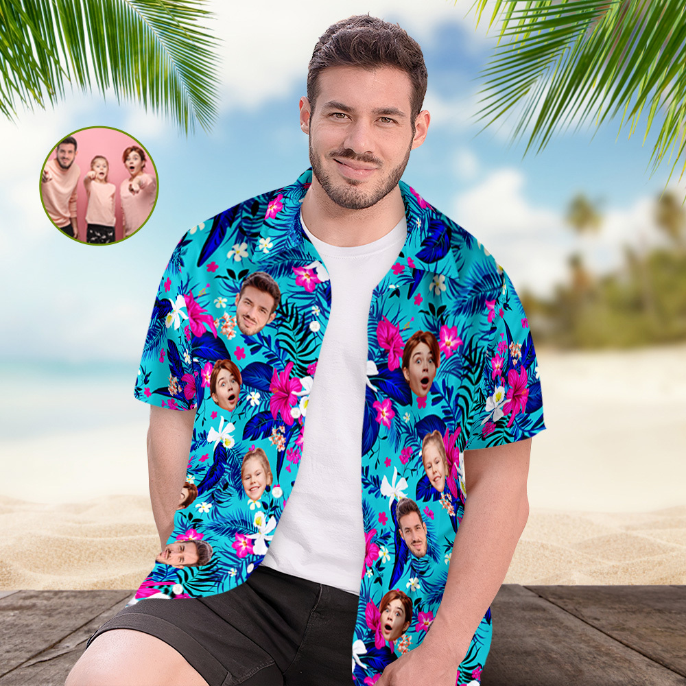 Custom Hawaiian Shirt With Face Personalized Hawaiian Shirt Logo All Over Print Hawaiian Shirt For Family Lover Gift - auphotoblanket