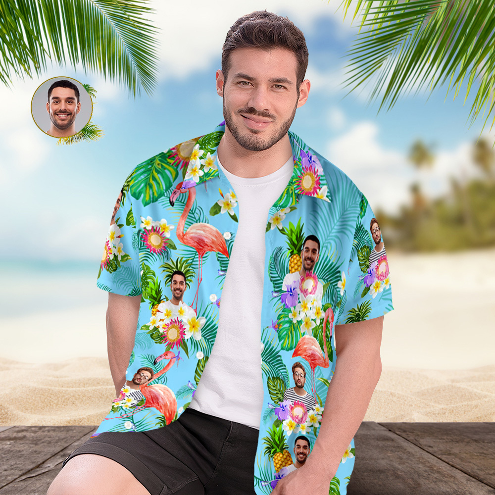 Custom Photo Funny Human Aloha Hawaii Shirt Sunflower Flamingo Shirt - auphotoblanket
