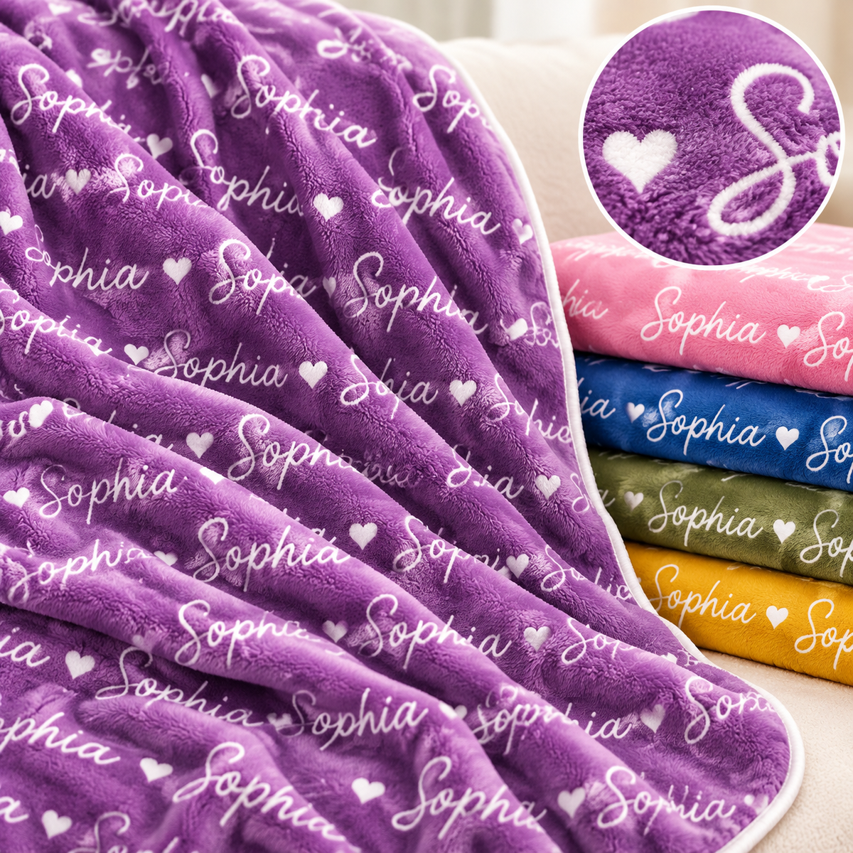Personalized Fleece Blanket for Kids - Birthday Gift with Name & Hearts, Cozy Sherpa Throw for Girls and Boys - auphotoblanket