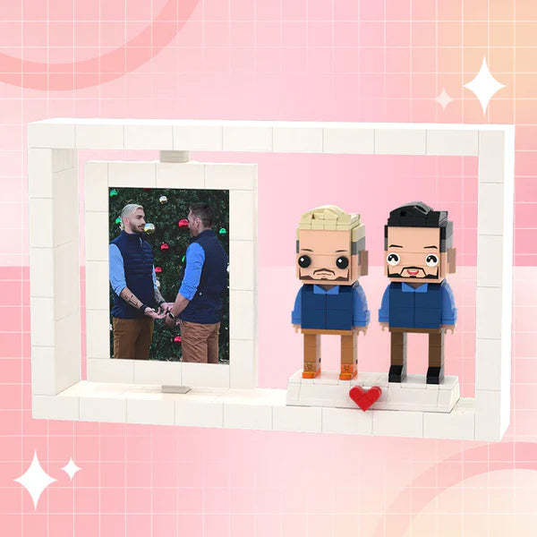 Full Body Customizable 2 People Photo Frame Best Friends Custom Brick Figures Small Particle Block Brick Me Figures - auphotoblanket