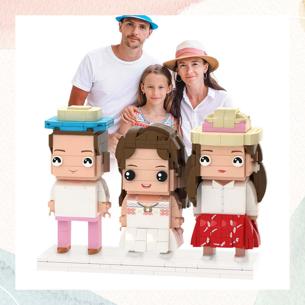 Mother's Day Gifts for Family Full Body Customizable 3 People Custom Brick Figures Small Particle Block - auphotoblanket