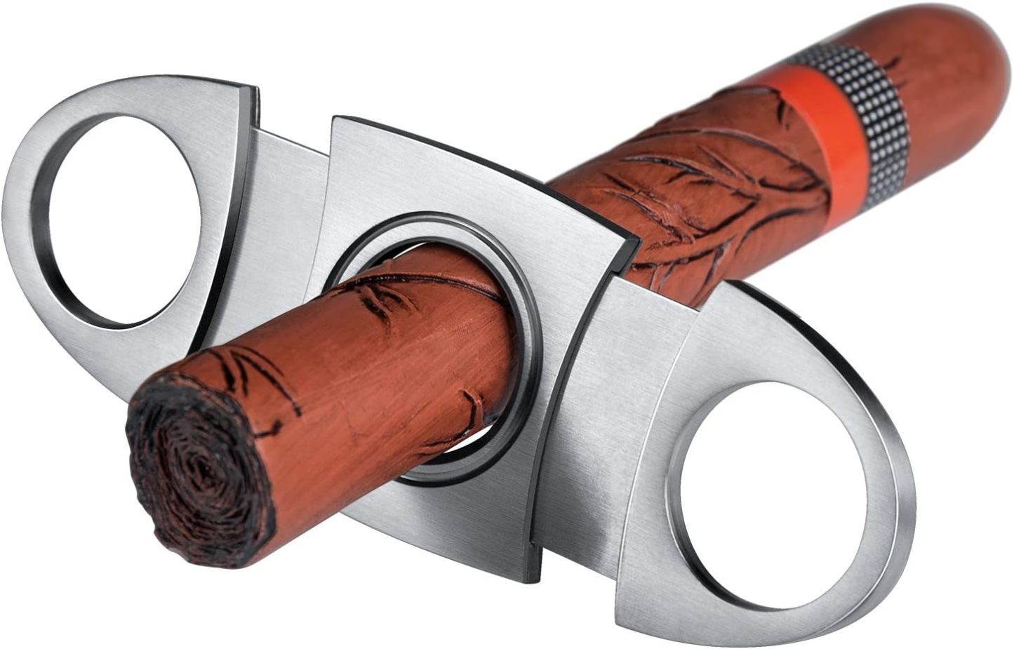 Cigar Cutter Stainless Steel Double Finger Double Blade Oval - auphotoblanket
