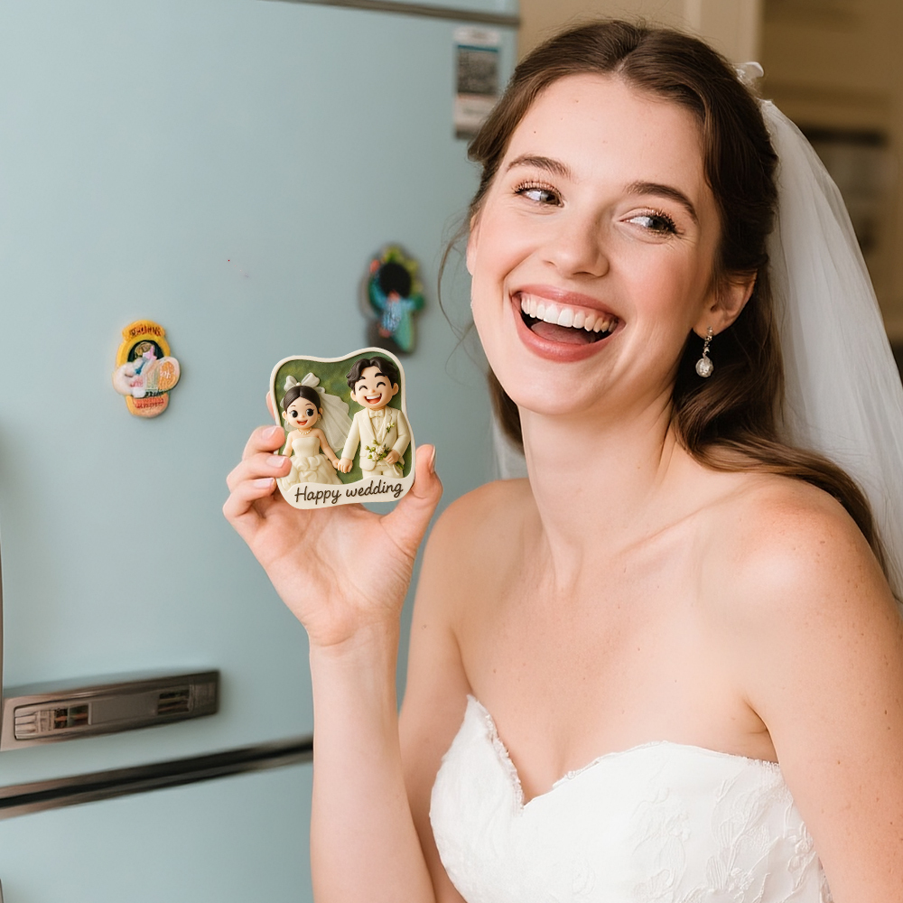 Personalized Wedding Fridge Magnet Custom 3D Printed Couple Gift Cute Bride and Groom Keepsake Unique Romantic Home Decoration - auphotoblanket