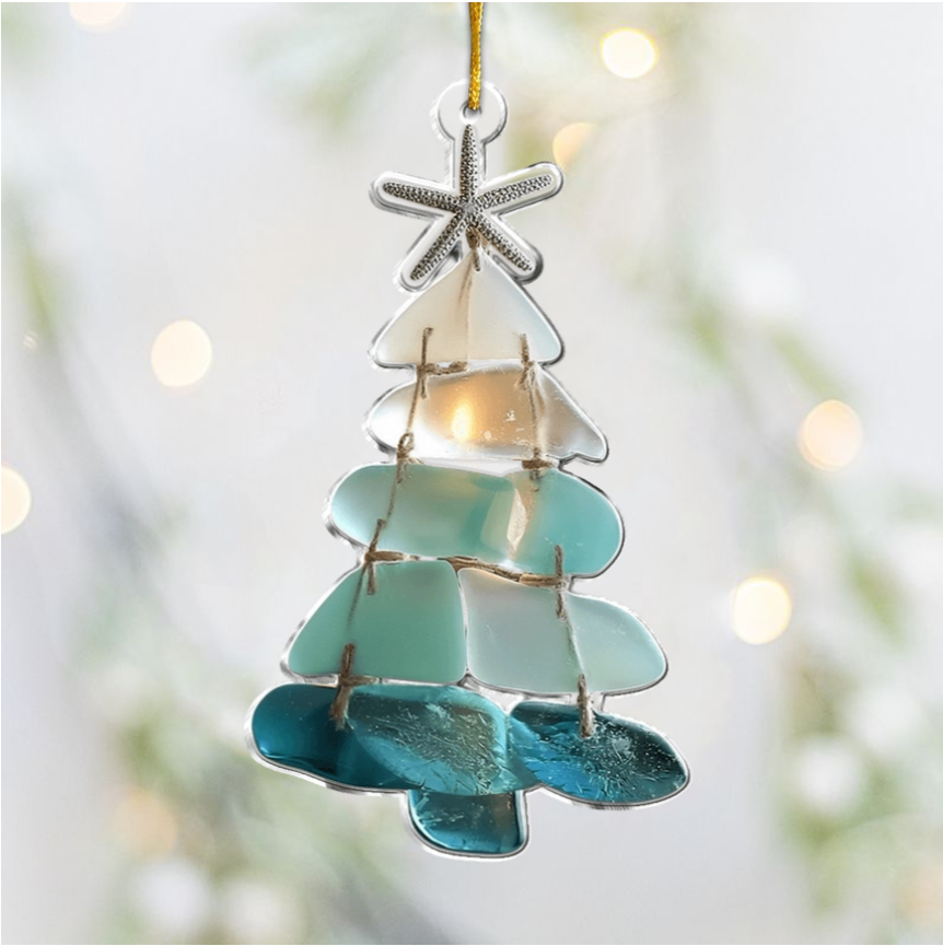 Family Sea Glass Christmas Tree - Personalized Family Ornament