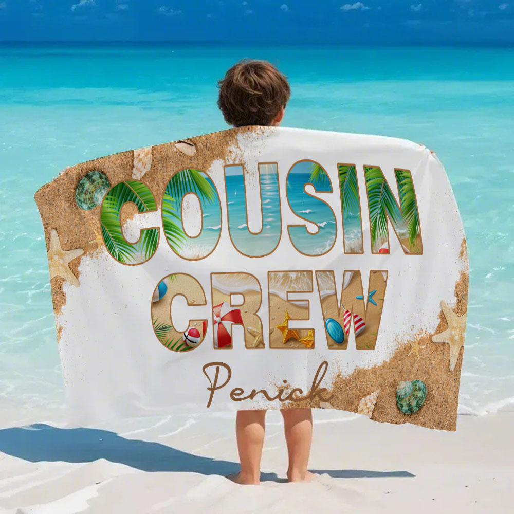Personalized Cousin Crew Beach Towel Custom Name Cousin Crew Towel Vacation Beach Towel Gift for Friend - auphotoblanket