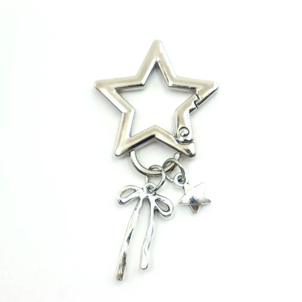 Metal Lipstick Holder Bag Charm Heart & Star Decor Lipstick Case Keychain With Mini Mirror Bag Pendant For Handbags - auphotoblanket