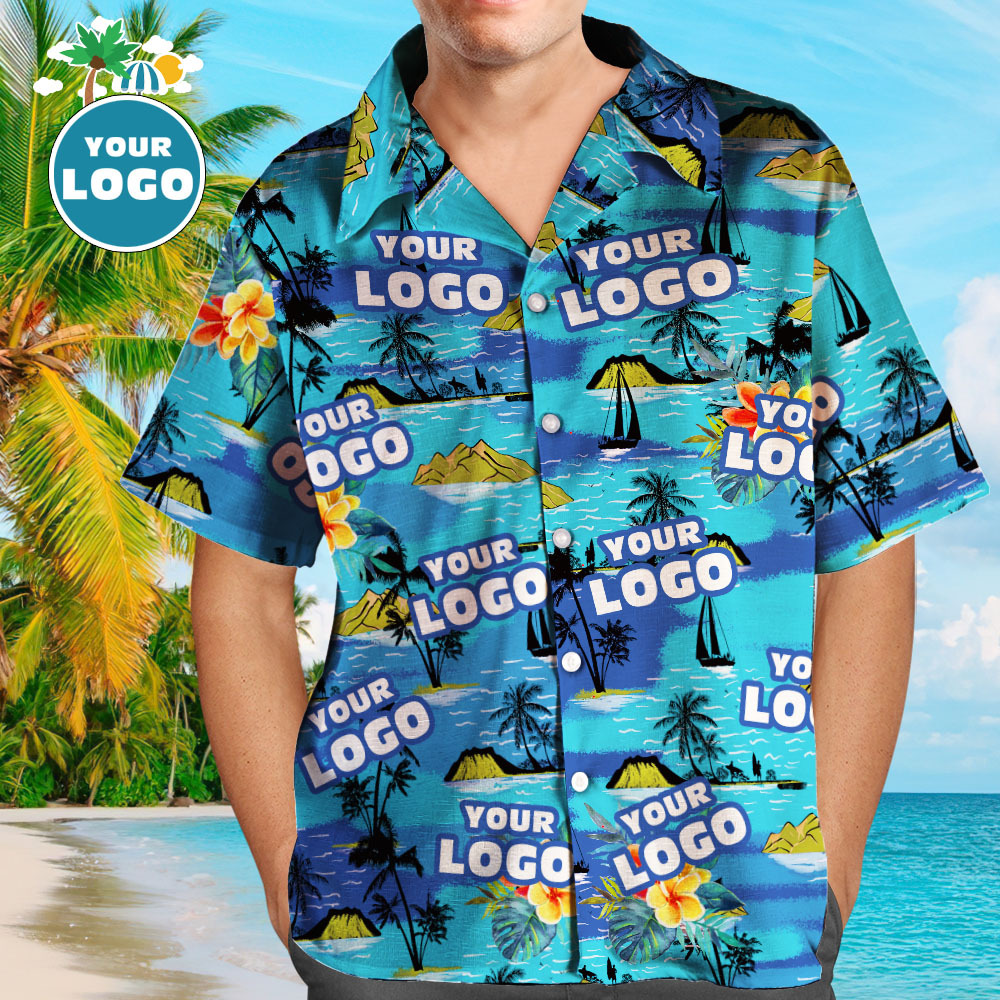 Custom Logo Hawaiian Shirts Mountains Personalized Aloha Beach Shirt For Men - auphotoblanket