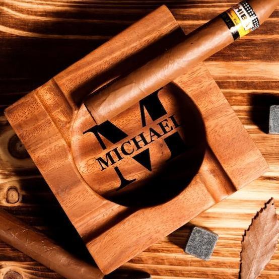Personalized with Name or Initial Retro-Style Wooden Ashtray Man Cave or Bar Lounge Essential - auphotoblanket