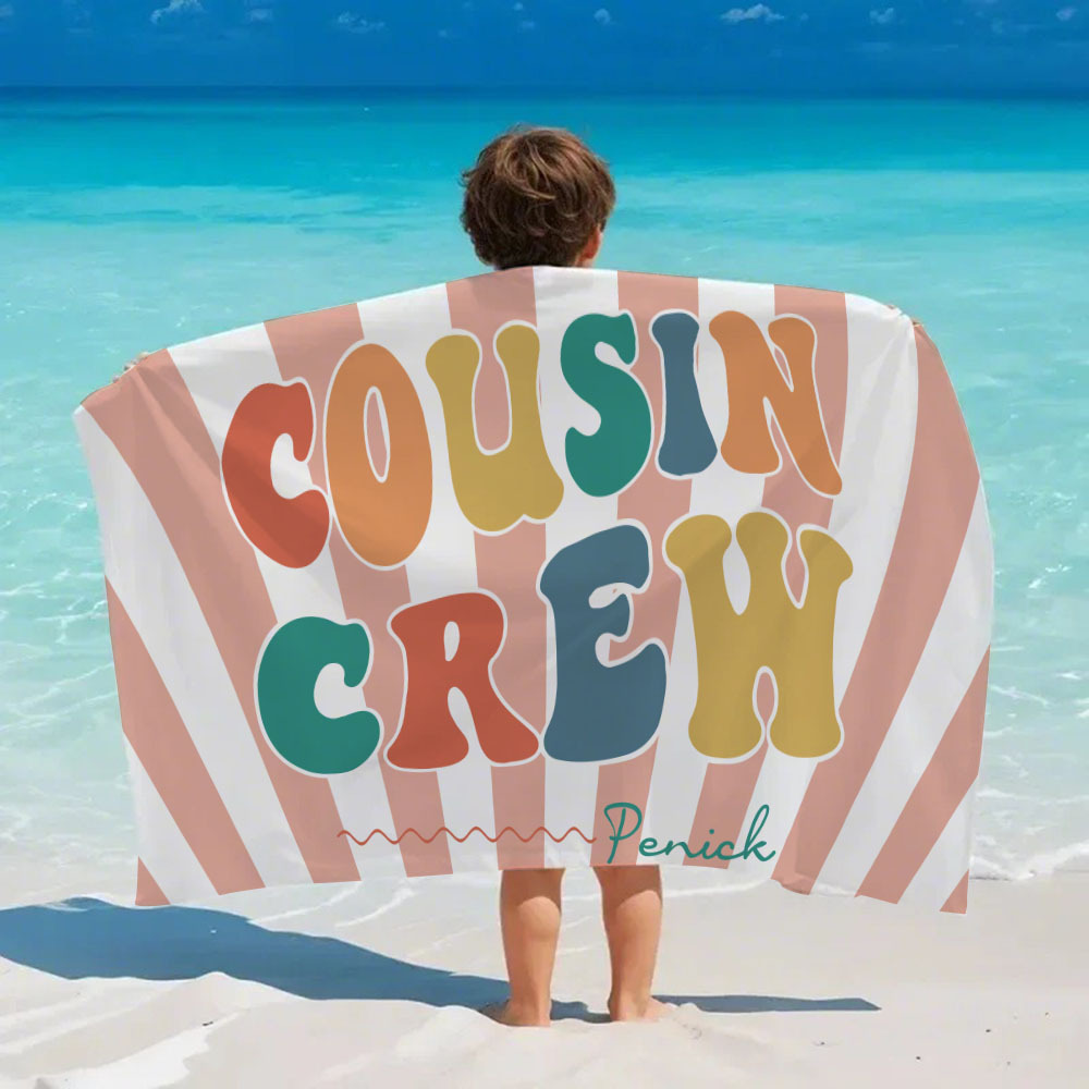 Personalized Cousin Beach Towel, Kids Custom Name Pool Towel, Cousin Vacation Crew Gift, Cousin Family Reunion Gift - auphotoblanket