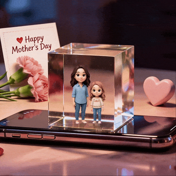 3D Cartoon Double-Person Lumina Boxes Hologram Video | Father's Day High-Transmittance Holographic Material Image Gift For DaD - auphotoblanket