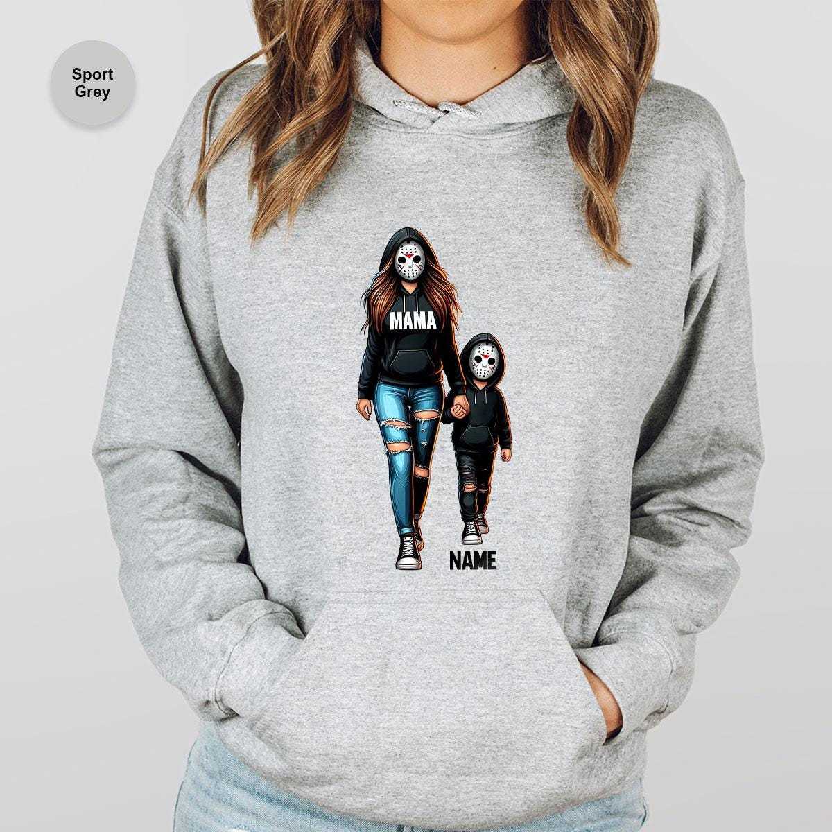 Halloween Horror Mama Custom Kids Name Sweatshirt, Custom Spooky Mama Hoodie, Family Spooky Season Sweaters, Killer Halloween Hooded - auphotoblanket