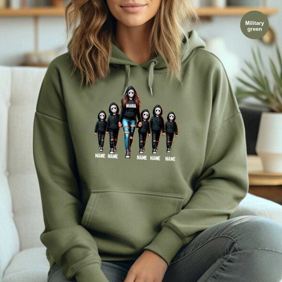 Halloween Horror Mama Custom Kids Name Sweatshirt, Custom Spooky Mama Hoodie, Family Spooky Season Sweaters, Killer Halloween Hooded - auphotoblanket