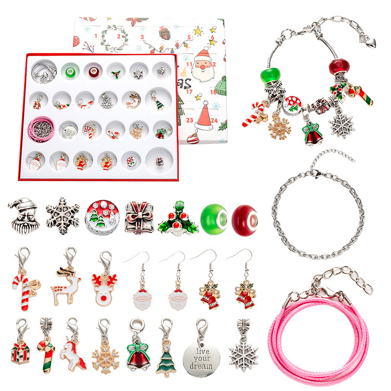 Christmas Princess Advent Calendar Bracelet 24 Days of Christmas Countdown Calendar Jewellery Blind Box, DIY Jewelry Making Kit with Charm Beads, DIY Christmas Bracelet Gifts for Girls - auphotoblanket