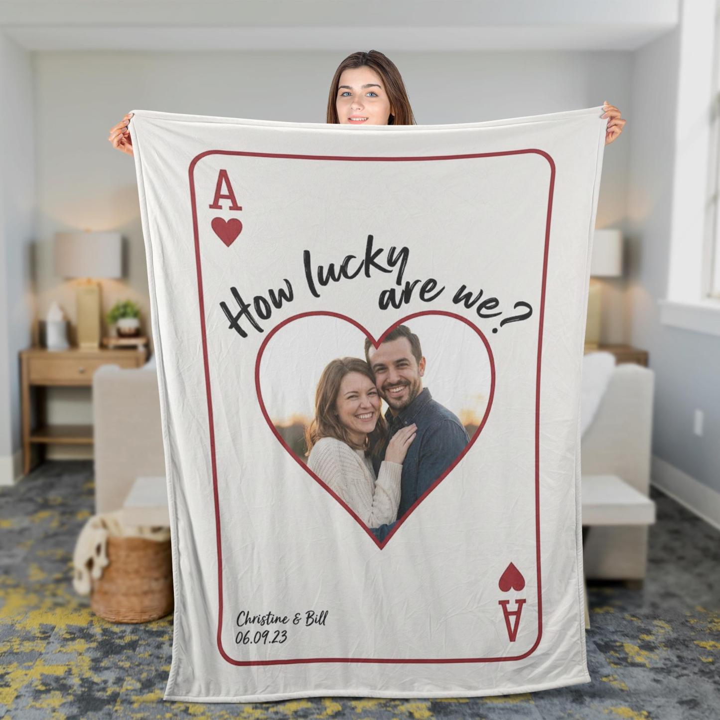 Personalized Playing Cards Fleece Blanket: Custom Photo Red Rose Valentine's Day Anniversary Gift - auphotoblanket