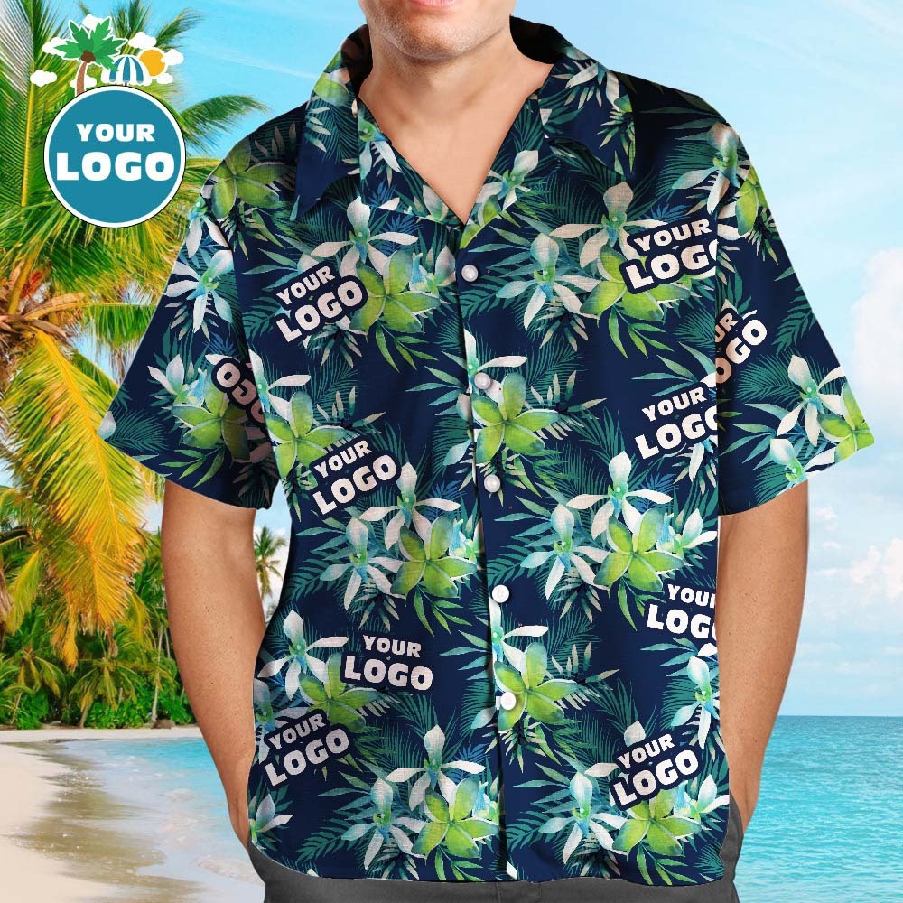 Custom Logo Hawaiian Shirts Leaves & Petal Aloha Beach Shirt For Men - auphotoblanket