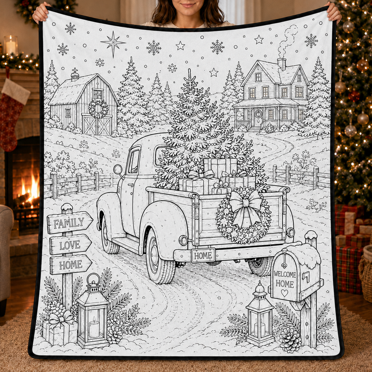 DIY Christmas Drawing Blanket Doodle Your Own Xmas Blanket, Customizable Washable Paint Play Blanket for Adults, Kids - auphotoblanket