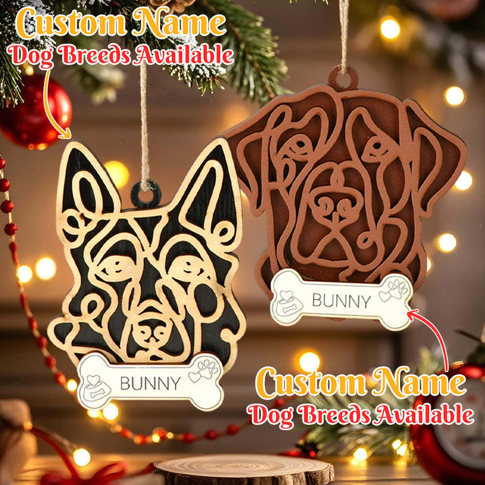 Personalized Line Art Dog with Name Christmas Ornament Christmas Gift for Dog Lover - auphotoblanket