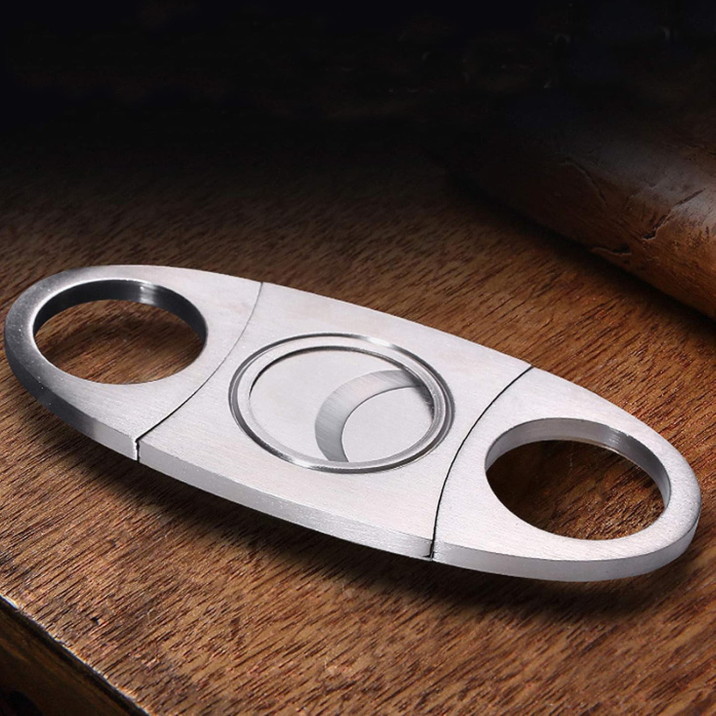 Cigar Cutter Stainless Steel Double Finger Double Blade Oval - auphotoblanket