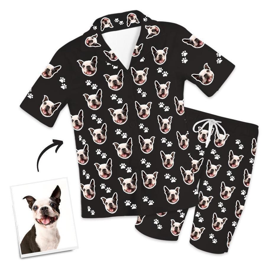 Custom Dog Face And Footprints Pajamas Personalised Photo Short Pajamas - auphotoblanket