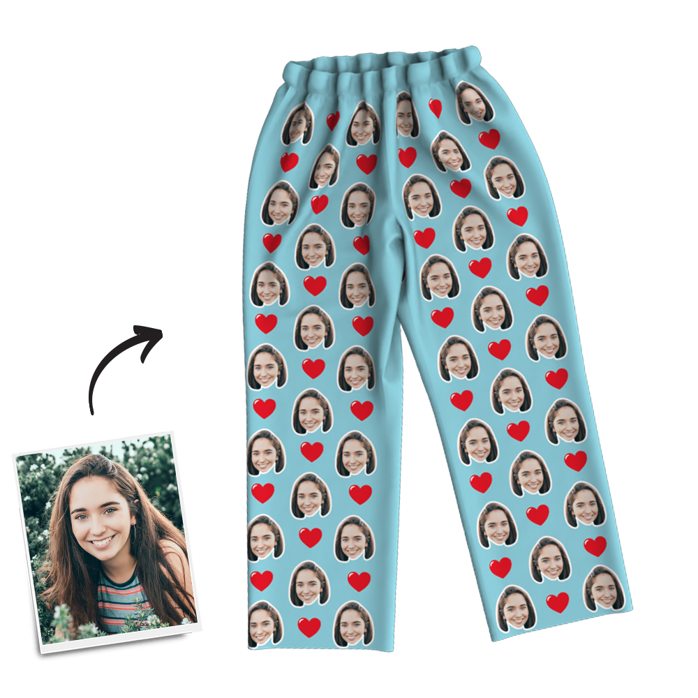 Custom Photo Long Sleeve Pajamas, Sleepwear, Nightwear - Heart - auphotoblanket