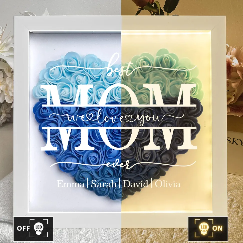 We Love You Mom - Personalised Flower Shadow Box With LED Light - auphotoblanket