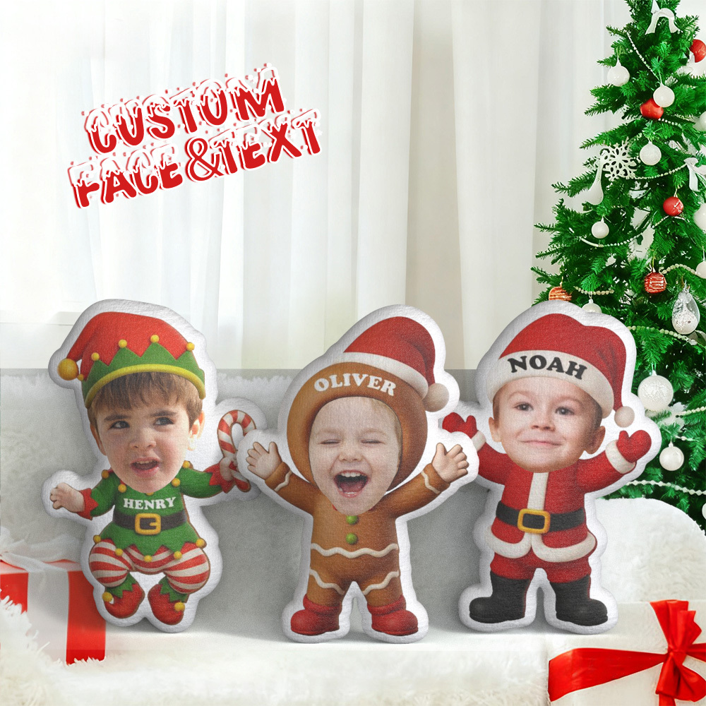 Personalized  Face Baby and Unicorn Christmas Pillow Custom Christmas Character Pillow with Name Plush Cushion Xmas Gift for Children & Home Decor - auphotoblanket