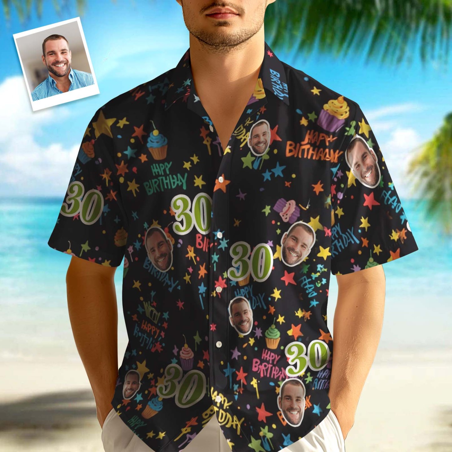 Custom Birthday Face Shirts With Cakes Custom Face & Age Button-down Shirts - auphotoblanket