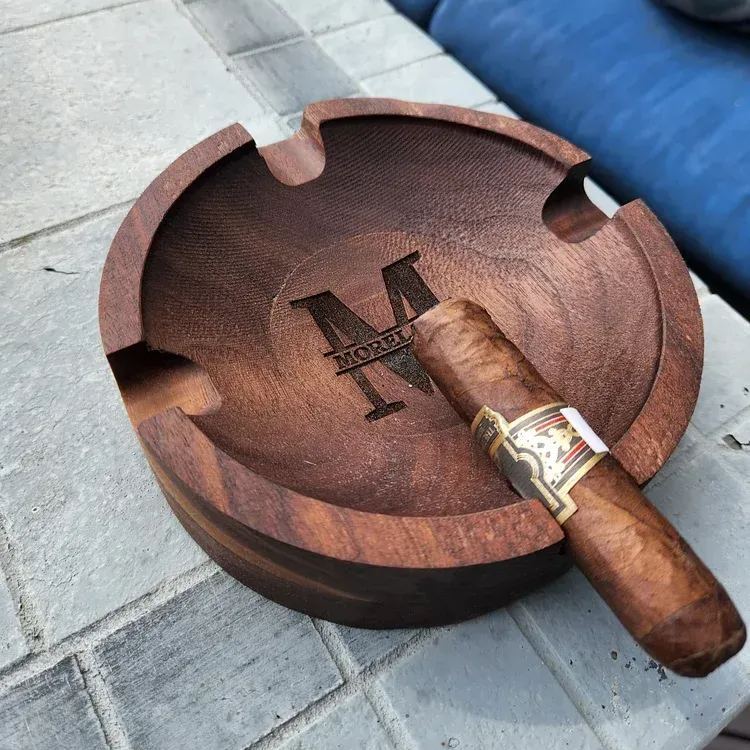 Personalized with Name or Initial Retro-Style Wooden Ashtray Man Cave or Bar Lounge Essential - auphotoblanket